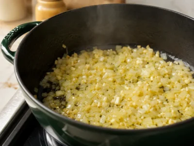 Zwiebeln und Knoblauch andünsten