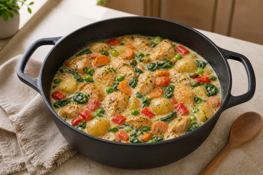 One Pot Gerichte mit Hähnchen – cremiger Kartoffel-Gemüse-Topf