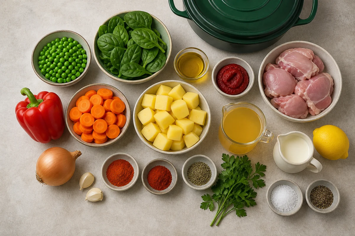 Zutaten für One Pot Gerichte mit Hähnchen mit Kartoffeln und Gemüse