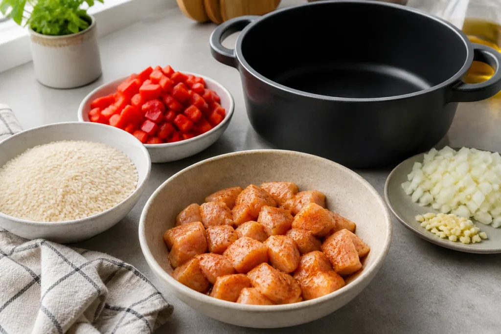Zutaten für One Pot Hähnchen Reis vorbereiten
