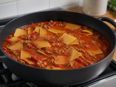 Sauce und Lasagneplatten zugeben