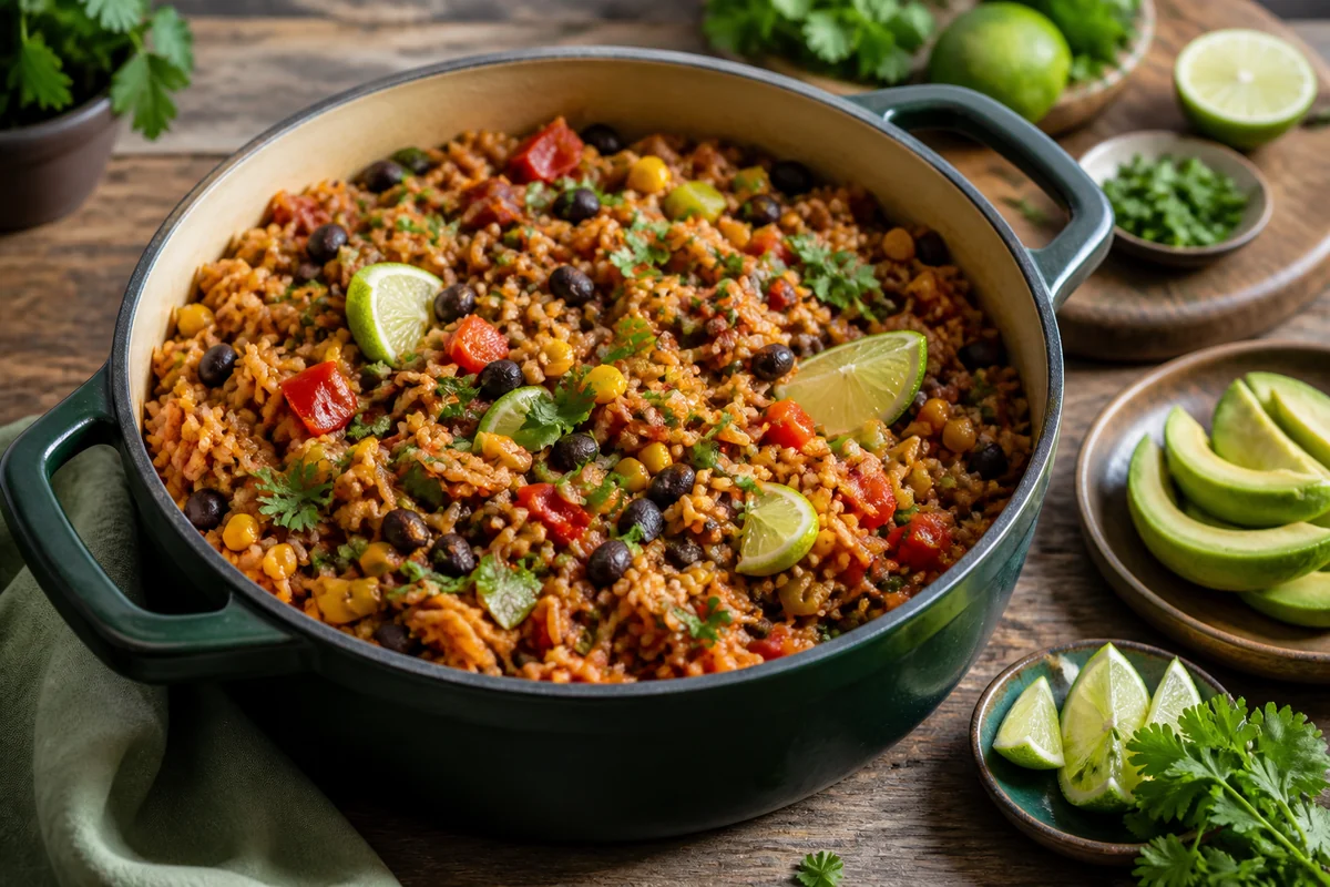 Vegane One Pot Gerichte: mexikanische Reispfanne mit Bohnen