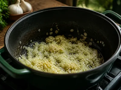 Zwiebel und Knoblauch anschwitzen