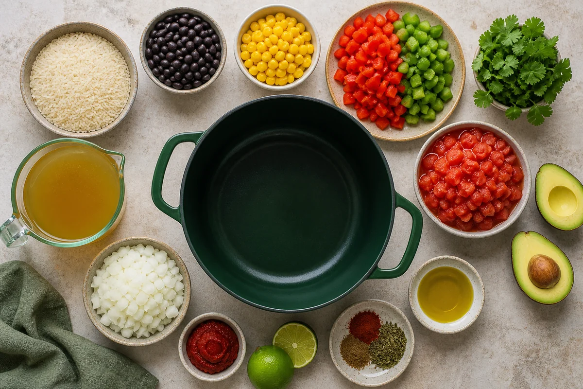 Zutaten für vegane mexikanische One Pot Reispfanne